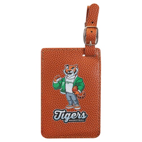 Personalized 4 1/4" x 2 3/4" Basketball Laserable Leatherette Luggage Tag Thumbnail
