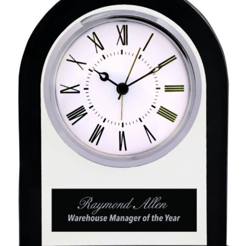 Personalized 6 1/4" Black/Clear Glass Arch Clock Thumbnail