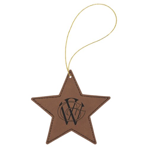 Personalized Dark Brown Laserable Leatherette Star Ornament with Gold String Thumbnail