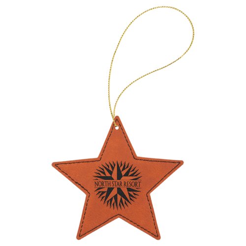 Personalized Rawhide Laserable Leatherette Star Ornament with Gold String Thumbnail