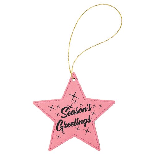 Personalized Pink Laserable Leatherette Star Ornament with Gold String Thumbnail