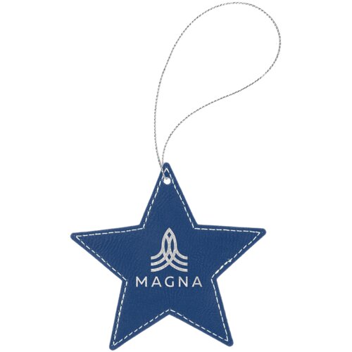 Personalized Blue/Silver Laserable Leatherette Star Ornament with Silver String Thumbnail