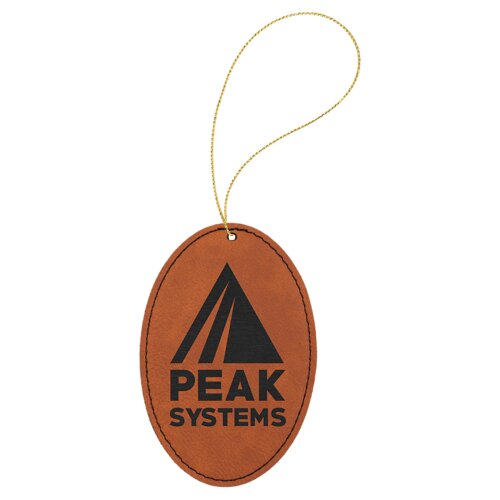 Personalized Rawhide Laserable Leatherette Oval Ornament with Gold String Thumbnail