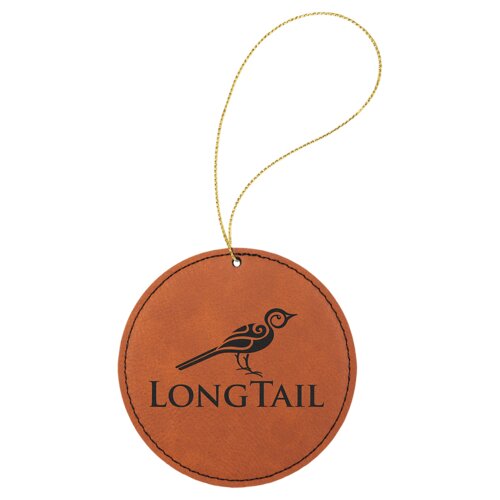 Personalized Rawhide Laserable Leatherette Round Ornament with Gold String Thumbnail