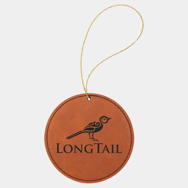 Personalized Rawhide Laserable Leatherette Round Ornament with Gold String Thumbnail