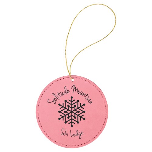 Personalized Pink Laserable Leatherette Round Ornament with Gold String Thumbnail