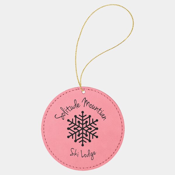 Personalized Pink Laserable Leatherette Round Ornament with Gold String Thumbnail