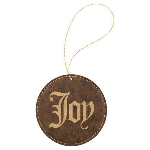 Personalized Rustic/Gold Laserable Leatherette Round Ornament with Gold String Thumbnail