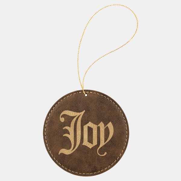 Personalized Rustic/Gold Laserable Leatherette Round Ornament with Gold String Thumbnail