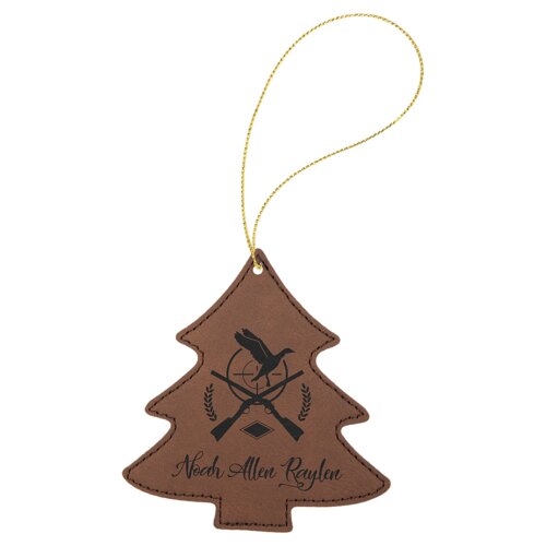 Personalized Dark Brown Laserable Leatherette Tree Ornament with Gold String Thumbnail