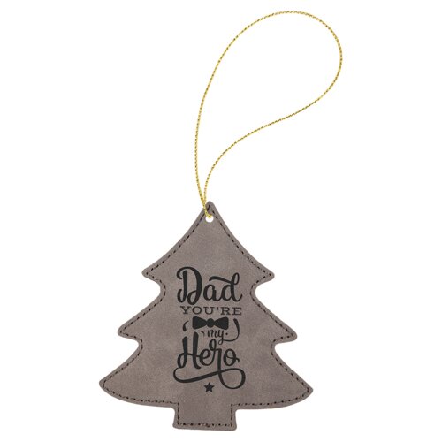 Personalized Gray Laserable Leatherette Tree Ornament with Gold String Thumbnail