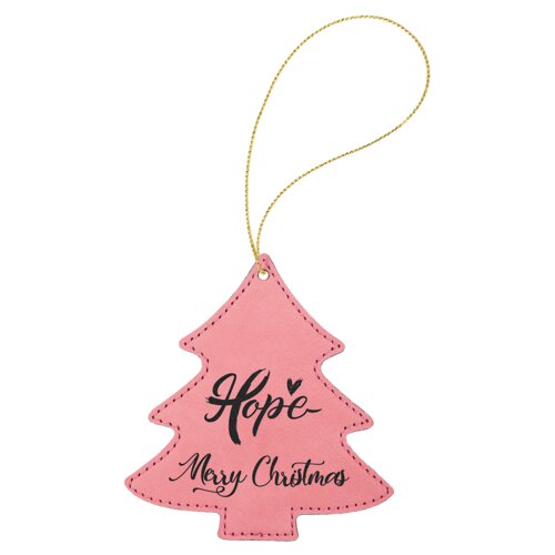 Personalized Pink Laserable Leatherette Tree Ornament with Gold String Thumbnail