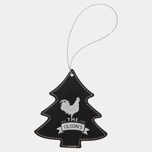 Personalized Black/Silver Laserable Leatherette Tree Ornament with Silver String Thumbnail