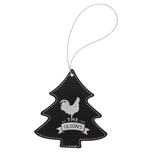 Personalized Black/Silver Laserable Leatherette Tree Ornament with Silver String Thumbnail