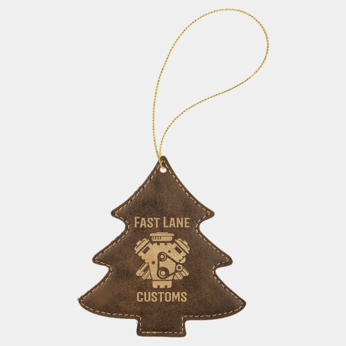 Personalized Rustic/Gold Laserable Leatherette Tree Ornament with Gold String Thumbnail