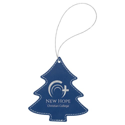Personalized Blue/Silver Laserable Leatherette Tree Ornament with Silver String Thumbnail