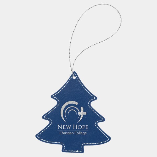 Personalized Blue/Silver Laserable Leatherette Tree Ornament with Silver String Thumbnail
