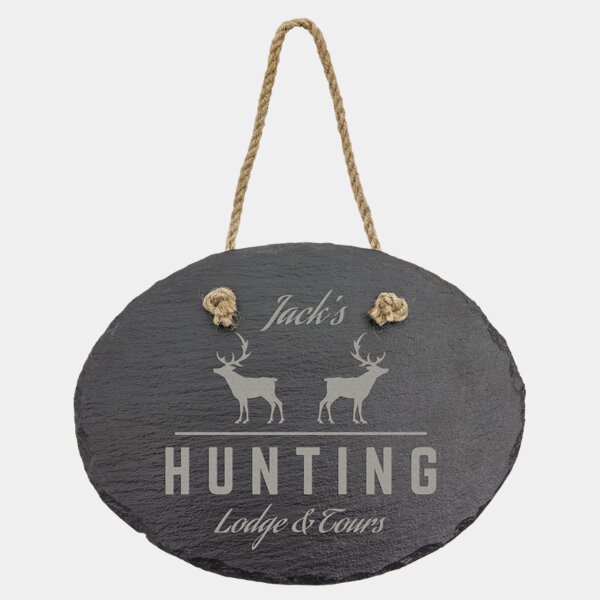 Personalized 7 3/4" x 6" Oval Slate Decor with Hanger String Thumbnail