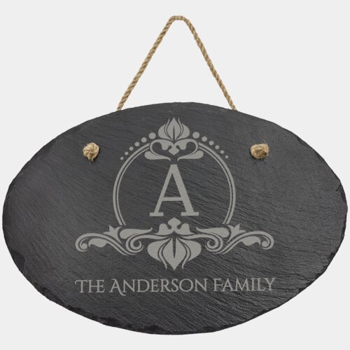 Personalized 11 3/4" x 7 3/4" Oval Slate Decor with Hanger String Thumbnail