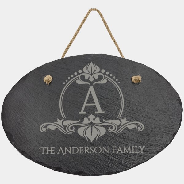 Personalized 11 3/4" x 7 3/4" Oval Slate Decor with Hanger String Thumbnail