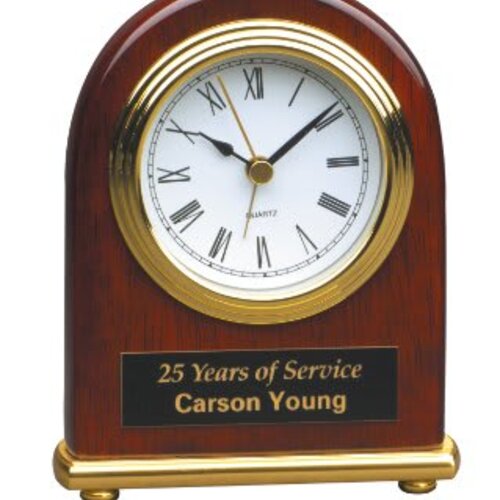 Personalized 4" x 5" Rosewood Piano Finish Arch Desk Clock Thumbnail