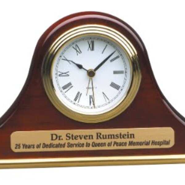 Personalized 7 1/2" x 4 1/2" Rosewood Piano Finish Mantel Desk Clock Thumbnail