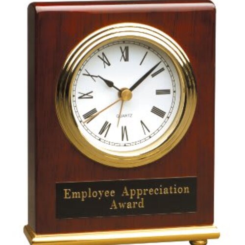 Personalized 4" x 5" Rosewood Piano Finish Rectangle Desk Clock Thumbnail