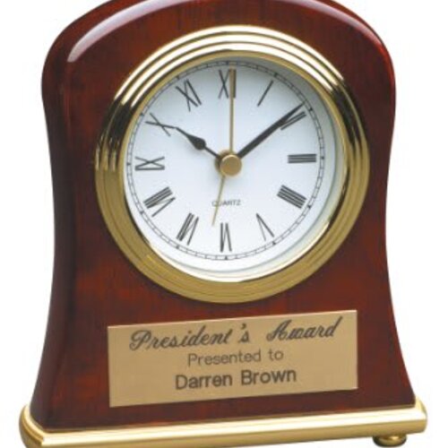 Personalized 4 1/2" x 5" Rosewood Piano Finish Bell Shaped Desk Clock Thumbnail