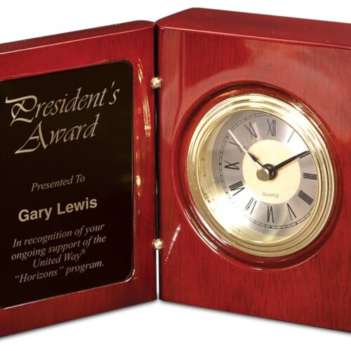 Personalized 5 3/8" Rosewood Piano Finish Book Clock Thumbnail