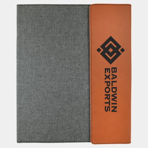 9 1/2" x 12" Rawhide Laserable Leatherette / Gray Canvas Portfolio with Notepad Thumbnail