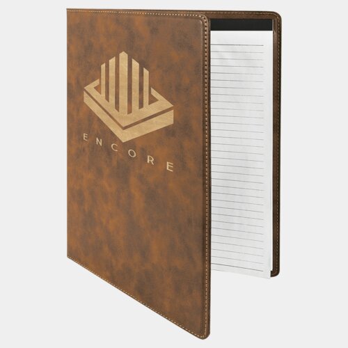 9 1/2" x 12" Rustic/Gold Laserable Leatherette Portfolio with Notepad Thumbnail