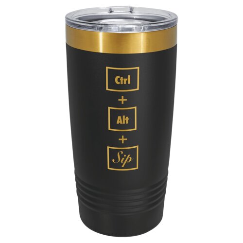 Black/Bright Gold 20 oz. Polar Camel ION-Plated Ringneck Tumbler with Slider Lid Thumbnail