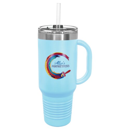 Light Blue 40 oz. Polar Camel Travel Mug with Snap Lid and Straw Thumbnail