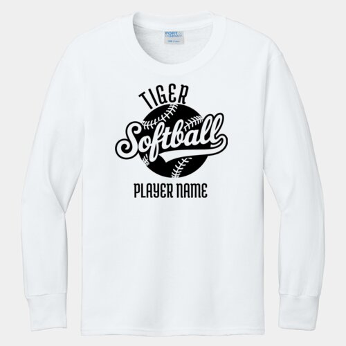 Custom Softball Name  - Youth Long Sleeve Core Cotton Tee Thumbnail