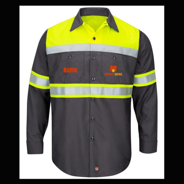 Midwest Grease - Men's Tall Hi-Visibility Colorblock Ripstop Long Sleeve Work Shirt Thumbnail